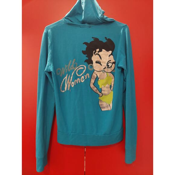 Rare Vintage Betty Boop Wild Women Turquoise Hoody Zipper Sweatshirt - Picture 5 of 6